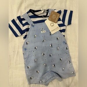 Mayoral Light Blue Overalls with Striped Tee